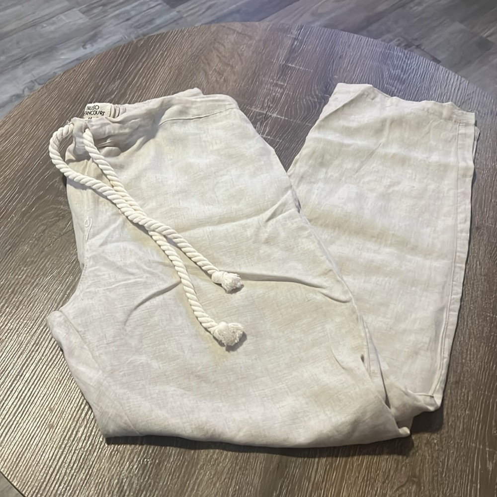 Fausto Betancourt Very Soft Linen Pants M (35" waist) NWOT Sand color